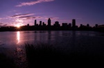 Setting sun,Montreal skyline at dusk